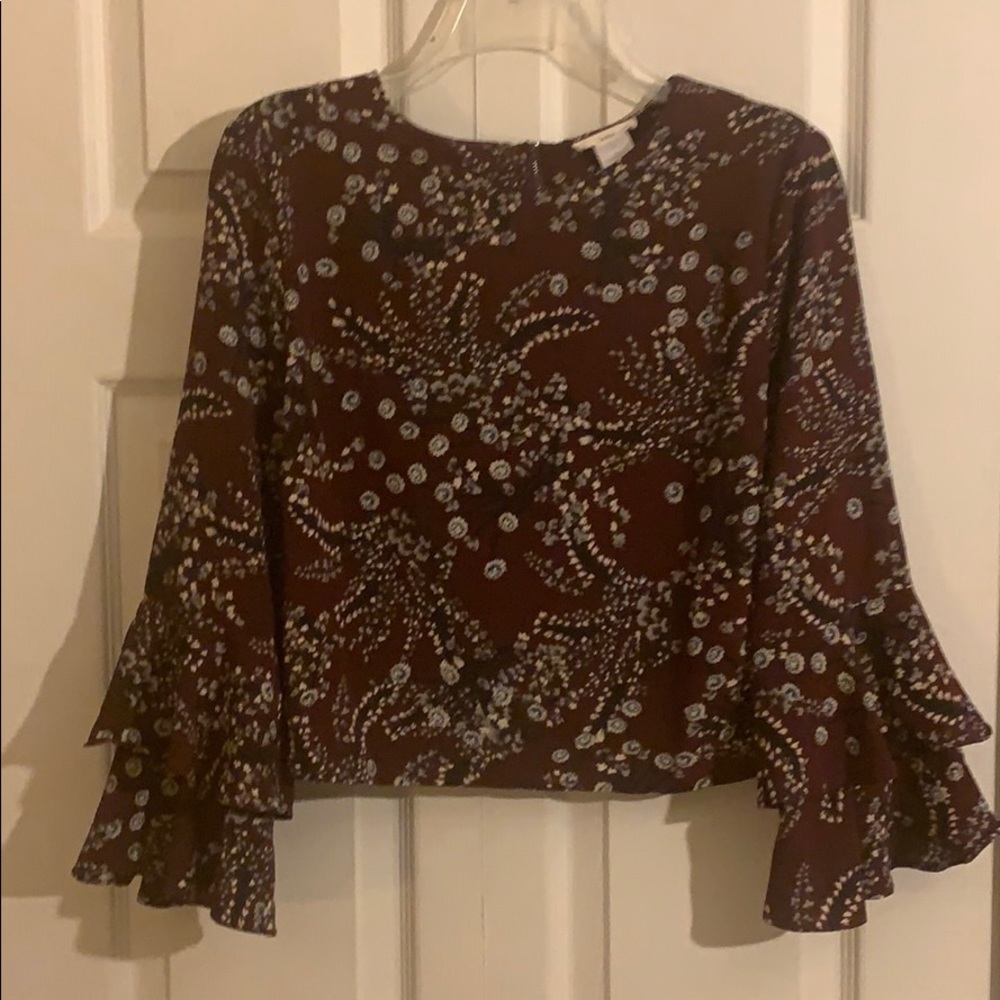 InTu Floral long-Sleeve Cropped Blouse